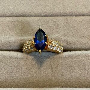Gold plated sterling silver with marquis cut blue stone